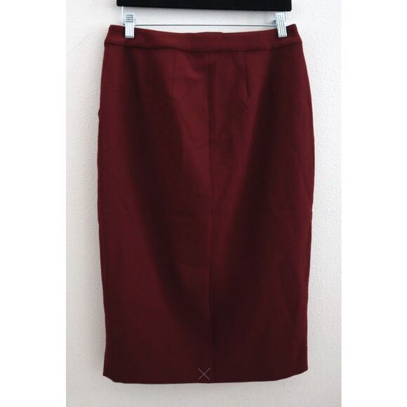 Express Editor 07660601 Women's Sz 4 Maroon High Waisted Midi Pencil Skirt - Picture 2 of 8